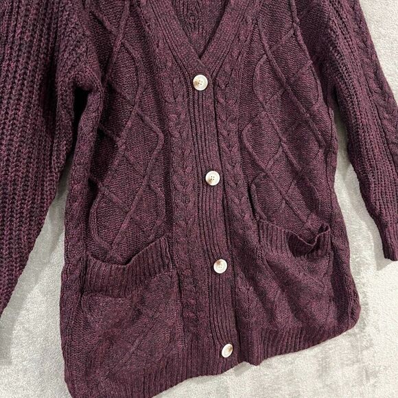BloomChic Cable Knit Spacedye Pocket Button Front Cardigan Maroon Burgundy Sz 1X - Picture 4 of 10